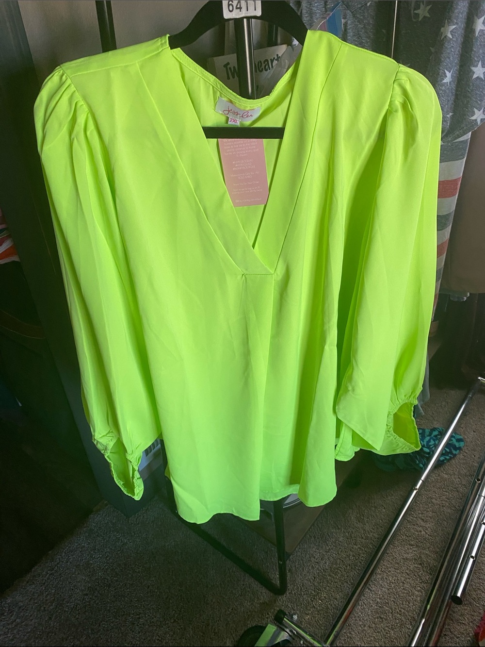 V-Neck Neon Lime Blouse - Women